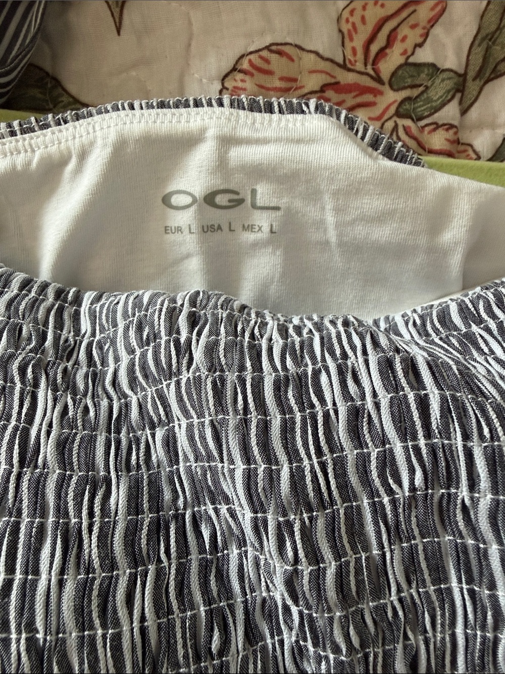 OGL Gray Smocked Square-Neck Striped Midi Dress - Picture 7 of 8